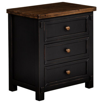 A-America Stone Creek 3 Drawer Transitional Solid Wood Nightstand in Black