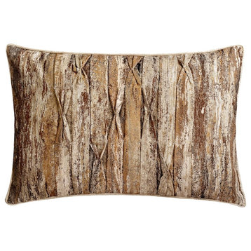 Gold & Brown Silk Textured & Pintucks 12"x18" Lumbar Pillow Cover - Alpine