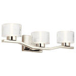 Kichler Lighting - Kichler Lighting 45723PNLED Lasus - 24" 19W 3 LED Bath Vanity - Offset Polished Nickel asymmetrical arms hold clear ribbed glass for a look that adds whimsy to modern style. The Lasus 3 light bath light creates visual interest from any angle, giving the illusion of movement.  1250  40000 Hours  Mounting Direction: Up/Down  Shade Included: Yes  Dimable: YesLasus 24" 19W 3 LED Bath Vanity Polished Nickel Clear Ribbed GlassUL: Suitable for damp locations, *Energy Star Qualified: n/a  *ADA Certified: n/a  *Number of Lights: Lamp: 3-*Wattage:19w LED bulb(s) *Bulb Included:Yes *Bulb Type:LED *Finish Type:Polished Nickel