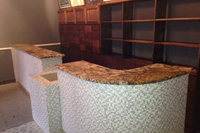 Large ceramic tile home bar photo in Atlanta with granite countertops
