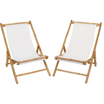 Folding Bamboo Relax Sling Chair - Set of 2, White