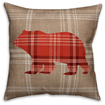 Red Plaid Bear Spun Poly Pillow, 18x18