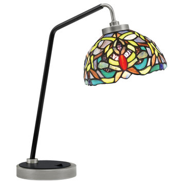 1-Light Desk Lamp, Graphite/Matte Black Finish, 7" Kaleidoscope Art Glass