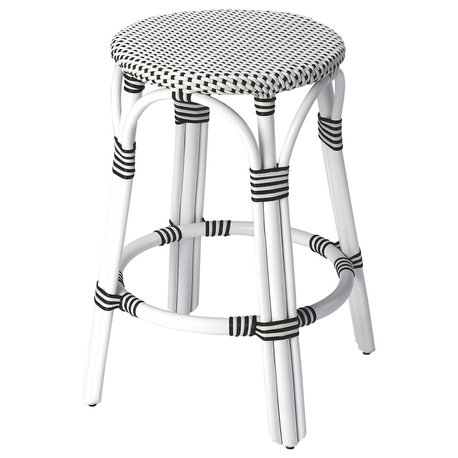 Butler Tobias Black and White Rattan Counter Stool