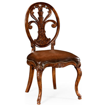 Sheraton Style Oval Back Side Chair With Medium Antique Chestnut Leather Seat