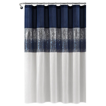 Night Sky Shower Curtain, 72"x72", Navy/White