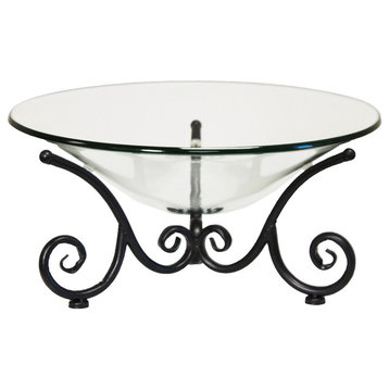 Urban Designs Decorative Iron Scroll Stand With Round Glass Bowl