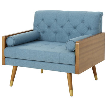 GDF Studio Greta Mid Century Modern Fabric Club Chair, Blue/Dark Walnut