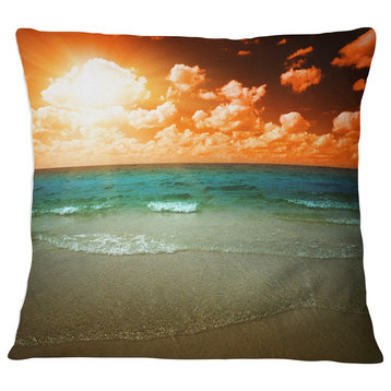 Dramatic Sky Over Tropical Sea Beach Seascape Throw Pillow, 18"x18"
