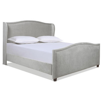 Carmen King Upholstered Wingback Panel Bed Frame Silver Grey Polyester