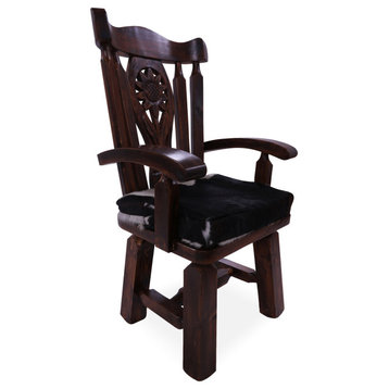 Reclaimed Wood Chair Handcarved Back Removable Hair-On Cowhide Pillow C175-CP