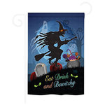 Breeze Decor - Halloween Bewitchy 2-Sided Impression Garden Flag - Size: 13 Inches By 18.5 Inches - With A 3" Pole Sleeve. All Weather Resistant Pro Guard Polyester Soft to the Touch Material. Designed to Hang Vertically. Double Sided - Reads Correctly on Both Sides. Original Artwork Licensed by Breeze Decor. Eco Friendly Procedures. Proudly Produced in the United States of America. Pole Not Included.
