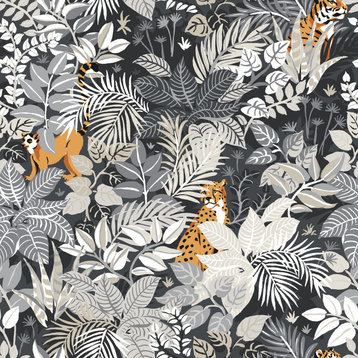 Charcoal Tropical Oasis Peel & Stick Wallpaper Sample