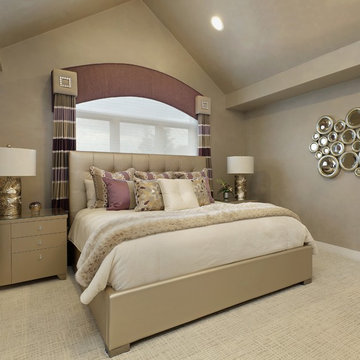 Guest Bedroom with Ensuite Nursery, Color-Block Window Panels and Mirrored Wall