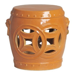 Tangerine Double Fortune Low Ceramic Garden Stool - Accent And Garden Stools
