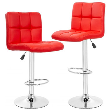 Pemberly Row Faux Leather Adjustable Red Bar Stools (Set of 2)