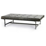 Four Hands - Lindy Coffee Table-Rialto Ebony - Soft top-grain leather in ebony takes on traditional tufting, while flat iron legs usher a trend-forward touch to the bench-style coffee table.