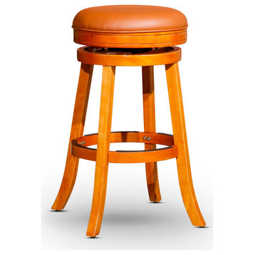 DTY Indoor Living Creede Backless Swivel Stool, 24" or 30", Natural/Saddle Leather, 30" Bar Stool
