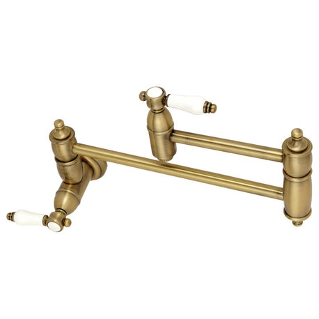 Kingston Brass Wall Mount Pot Filler Kitchen Faucet, Antique Brass