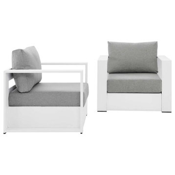 Modway Tahoe Fabric & Aluminum Outdoor Armchair in Gray/White (Set of 2)