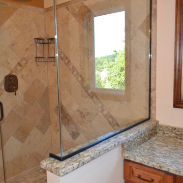Diagonal travertine tile