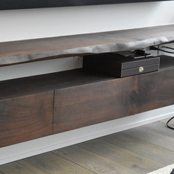 Live Edge Floating Shelf with custom Walnut Entertainment Box - Console Tables