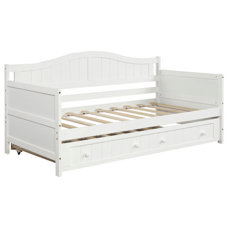 Gewnee Wood Twin Size Daybed with Trundle Bed in White