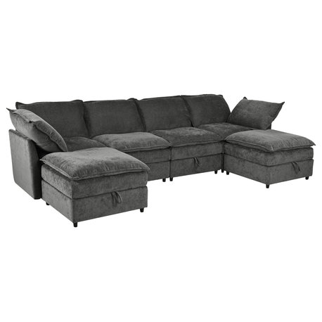 GDF Studio 6-Piece Modular Design Upholstered Fabric U-Shaped Sectional Sofa, Gray