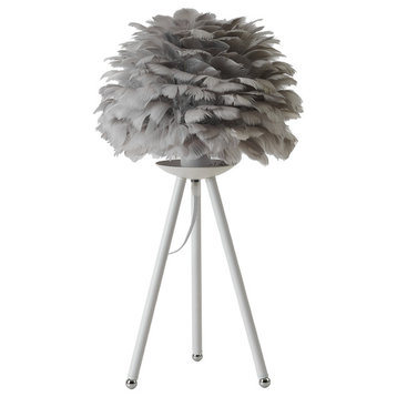 White Iron Table Lamp With Grey Goose Feather