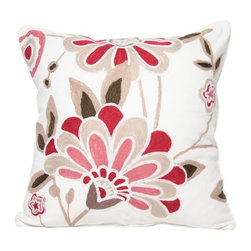 Xia Home Fashions - Crewel Embroidered Flora Feather Filled Decorative Pillow, Blue, 18x18 - Decorative Pillows