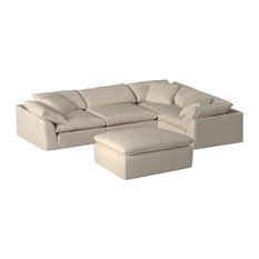 Sunset Trading Cloud Puff 5-Piece L-Shaped Fabric Slipcover Sectional, Tan