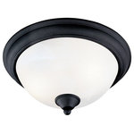Hardware House - Hardware House Tuscany Flush Mount Ceiling Light, Textured Black - This classic style flush mount will brighten up your home. Features alabaster glass with textured black finish. 2-light ceiling fixture with alabaster glassFlat flush mountUses 2 - 60W A19 medium bulbs (not included)SIZE: 12-1/2x6"FINISH: Textured Black