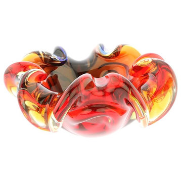 GlassOfVenice Murano Glass Sommerso Centerpiece Bowl - Red Blue Amber