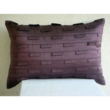 Solid Color Pintucks 12"x22" Art Silk Plum Lumbar Pillow Cover, Plum Stripe