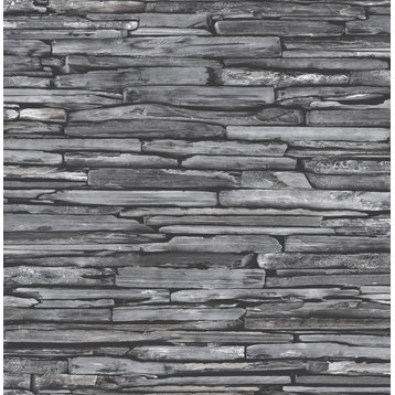 Stacked Slate Charcoal Industrial Wallpaper, Bolt