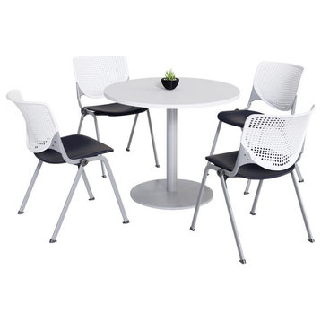 KFI 42" Round Dining Table - White Top - Kool Chairs - White/Black
