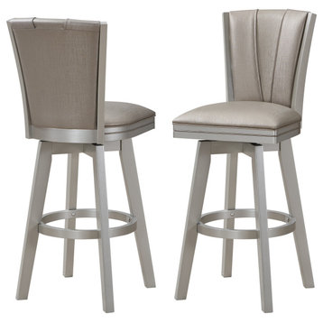 Tillotson Bar Swivel Stools, Beige Faux Leather and Champagne Wood