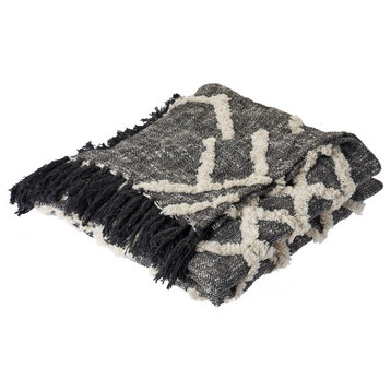 Overtufted Geometric Black and White Throw Blanket