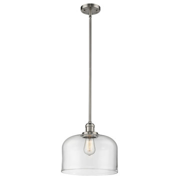 1-Light X-Large Bell 12" Pendant, Brushed Satin Nickel, Glass: Clear