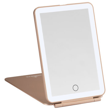 Touch Pad Mini Tri-Tone Rechargeable LED Makeup Mirror With Flip Cover, Rose Gold