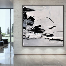 Preethi Arts - 48x48 inches Black and white minimal modern abstract painting Large wall art - Paintings