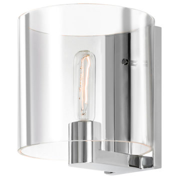 Delano 1-Light Delano Sconce With Polished Chrome Finish, Clear Shade