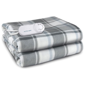 Pure Warmth Comfort Knit Fleece Electric Heated Warming Throw Blanket Grey Crea
