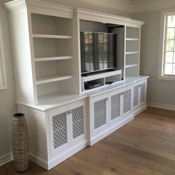 Custom Built-in Media TV Entertainment Center White Coastal Cabinetry