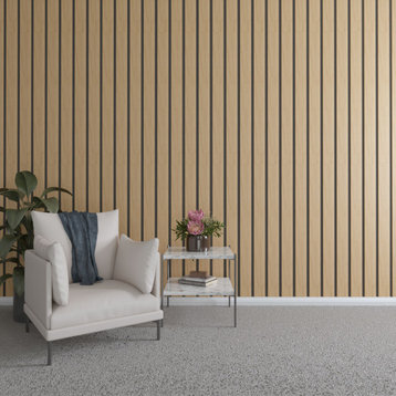 Adjustable Wood Slat Wall Panel Kit With 4"W Slats, Maple, 11 Slats, 48"Hx.375"T