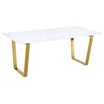 Meridian Furniture USA - Cameron Gold Dining Table - Attract attention to the center of your dining room with Cameron gold stainless steel dining table by Meridian Furniture. Featuring a solid stone top and a stunning rich gold finish stainless steel base, this dining table is durable and stylish, complementing your contemporary home decor theme while guaranteeing to withstand the wear and tear of daily use for years to come.