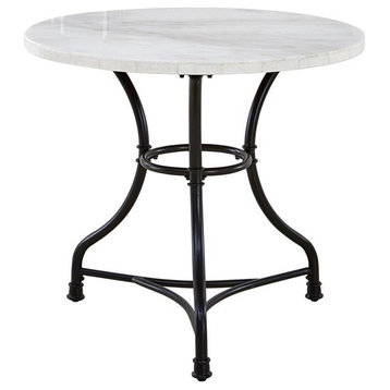 Steve Silver Claire Round Marble Top Cafe Dining Table in White/Black