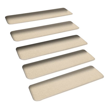 Set of 12 Skid-Resistant Carpet Stair Treads Ivory Cream, 9"x36"