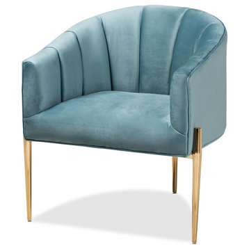 Alger Glam and Luxe Light Blue Velvet Fabric Upholstered Gold Accent Chair