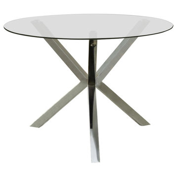 Bowery Hill Contemporary Round Glass Top Dining Table in Chrome